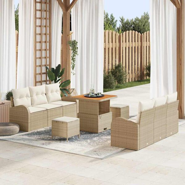 vidaXL Tuin Sofa Set met kussen 9 pcs Beige Poly riet