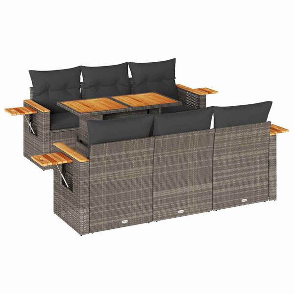 vidaXL 7-delige Loungeset met kussens poly rattan acacia grijs