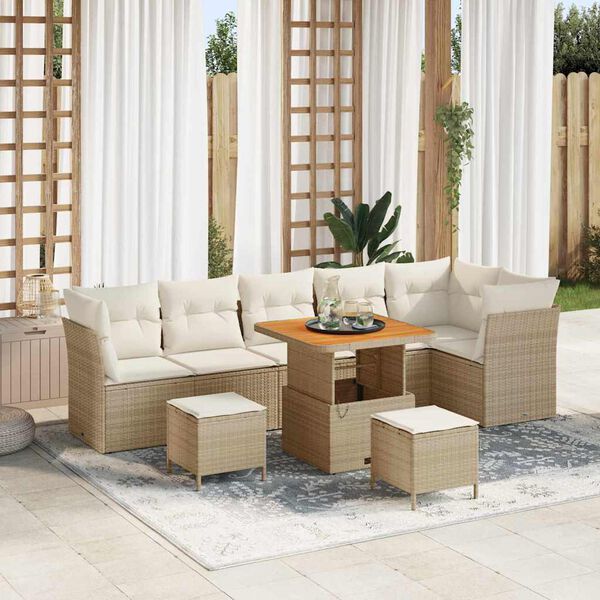 vidaXL Tuinbankenset 9 pcs Beige poly rattan