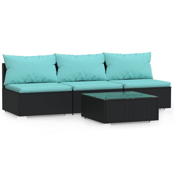 vidaXL 4-delige Loungeset met kussens poly rattan zwart