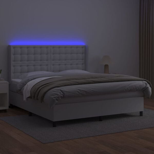 vidaXL Boxspring met matras en LED kunstleer wit 180x200 cm