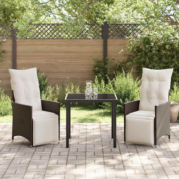 vidaXL Tuin eettafelset met kussen 3 pcs Bruin poly rattan