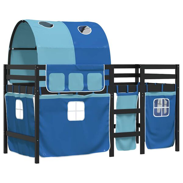 vidaXL Kinderhoogslaper met tunnel 80x200 cm massief grenenhout blauw