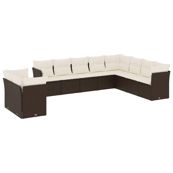 vidaXL 10-delige Loungeset met kussens poly rattan bruin