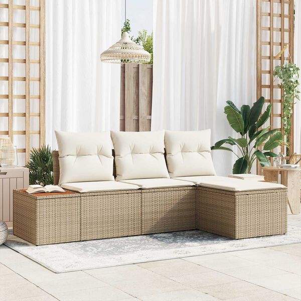 vidaXL Tuin Sofa Set met kussen met kussen 4 pcs Beige poly rattan