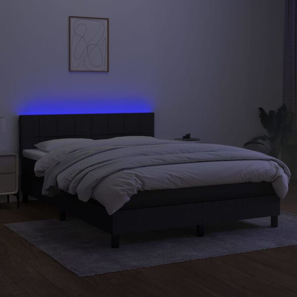 vidaXL Boxspring met matras en LED stof zwart 140x200 cm