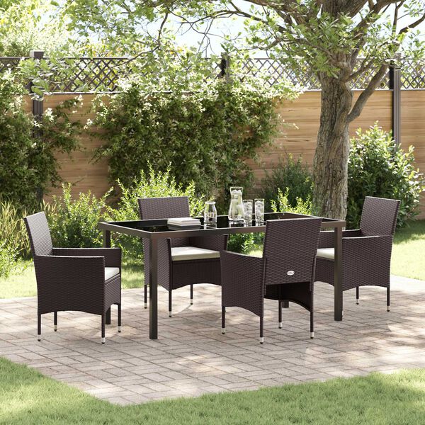 vidaXL Tuin eettafelset met kussen 5 pcs Bruin poly rattan