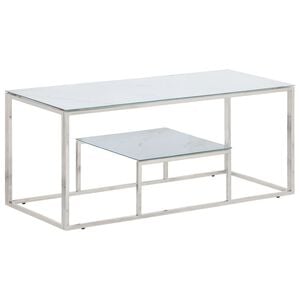vidaXL Salontafel roestvrijstaal en gehard glas zilverkleurig