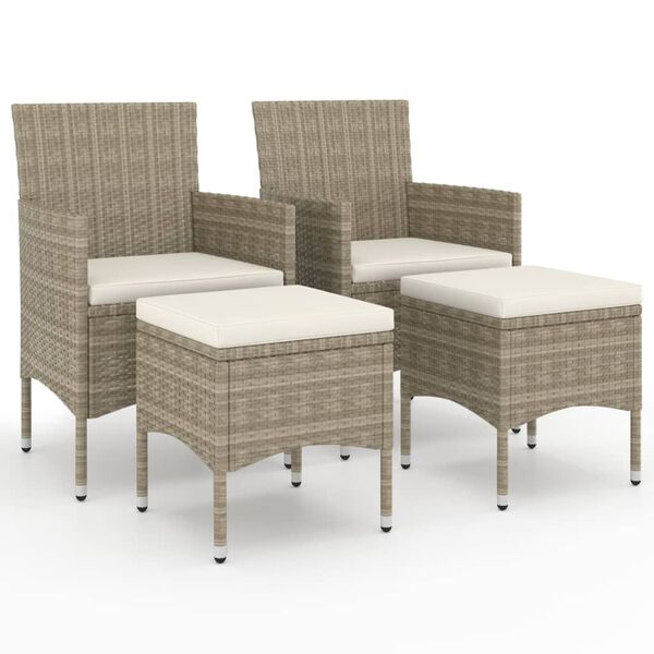 vidaXL 4-delige Tuinstoelen- en voetenbankenset poly rattan beige