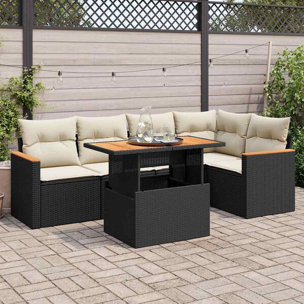 vidaXL 6-delige Loungeset met kussens poly rattan acacia zwart