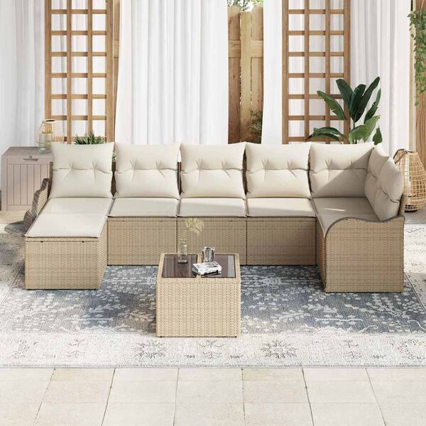 vidaXL Tuin Sofa Set Beige poly rattan