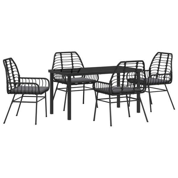 vidaXL Tuin Eetset 5 pcs Zwart poly rattan