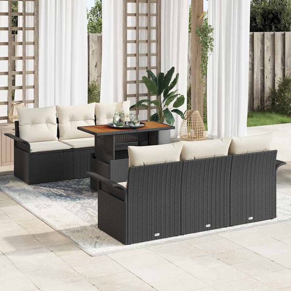 vidaXL Tuin Sofa Set met opslag 7 pcs Zwart Poly riet