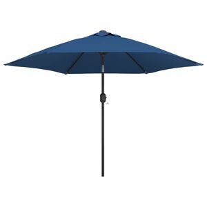 vidaXL Parasol met LED-verlichting en stalen paal 300 cm azuurblauw