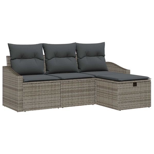 vidaXL Bankstel met kussen 4 pcs poly rattan