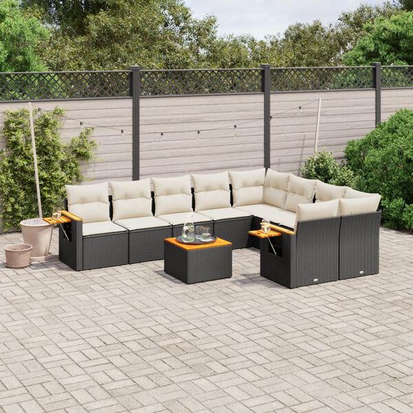 vidaXL 10-delige Loungeset met kussens poly rattan zwart