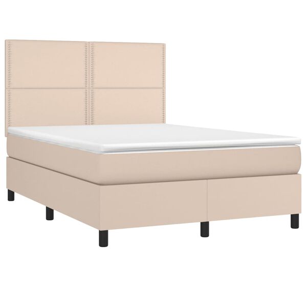 vidaXL Boxspring met matras en LED kunstleer cappuccinokleur 140x190cm
