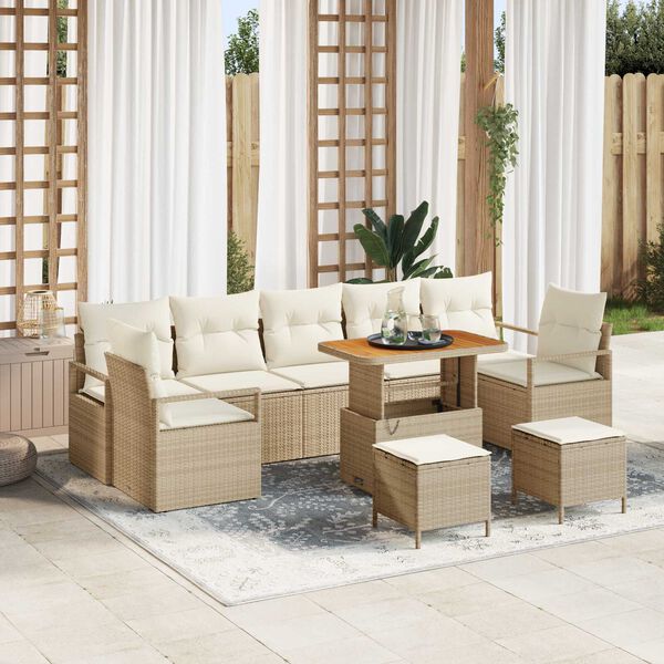 vidaXL Tuin Sofa Set met kussen met opslag 10 pcs Beige en Cr&egrave;me