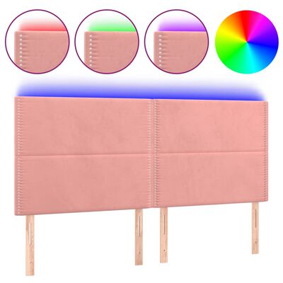 vidaXL Hoofdbord LED 180x5x118/128 cm fluweel roze