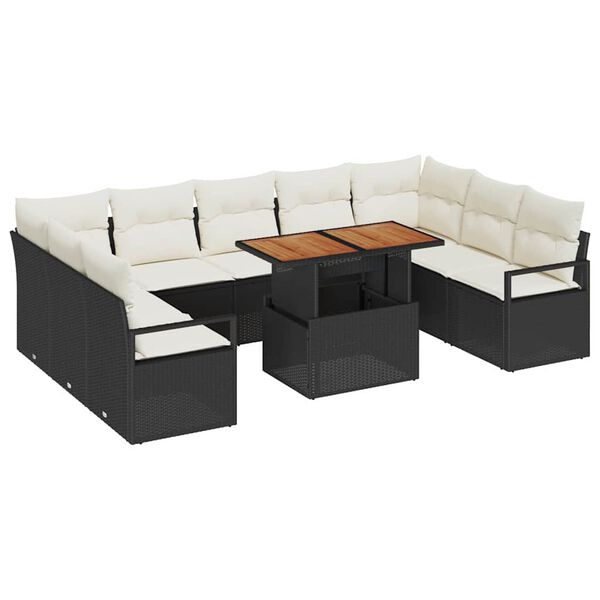 vidaXL Tuin Sofa Set met kussen met kussen 10 pcs Zwart en Cr&egrave;me