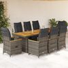 vidaXL 9-delige Bistroset met kussens poly rattan grijs