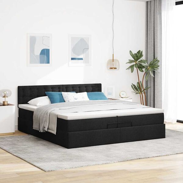 vidaXL Ottoman bed met matrassen en LED's 200x200cm stof zwart