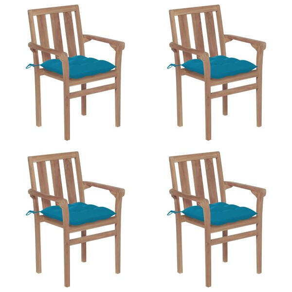 vidaXL Tuinstoelen stapelbaar 4 st met kussens massief teakhout