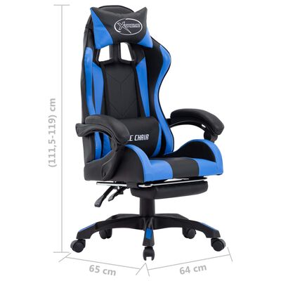 vidaXL Racestoel met voetensteun kunstleer blauw en zwart
