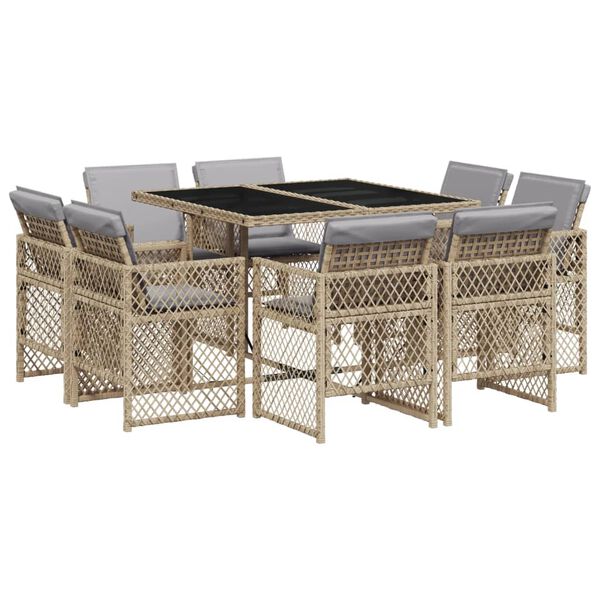 vidaXL 9-delige Tuinset met kussens poly rattan gemengd beige