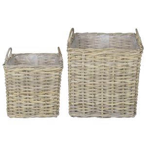vidaXL Plantenmand met opslag GENDT 2 st Natuurlijk grijs Kubu Rattan