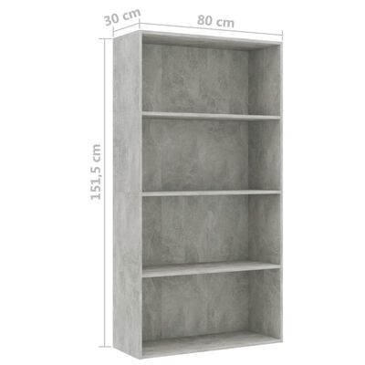 vidaXL Boekenkast 4 schappen 80x30x151,5 cm bewerkt hout betongrijs