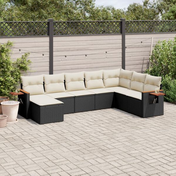 vidaXL 8-delige Loungeset met kussens poly rattan zwart
