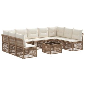 vidaXL Tuinbankenset 10 pcs Beige poly rattan