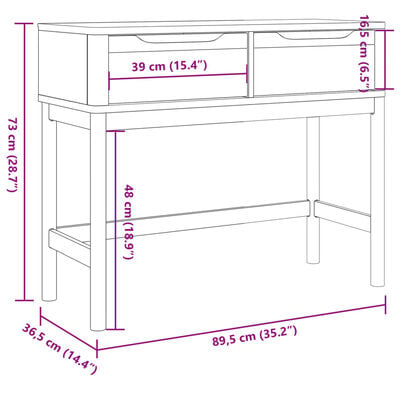 vidaXL Wandtafel FLORO 89,5x36,5x73 cm massief grenenhout wasbruin