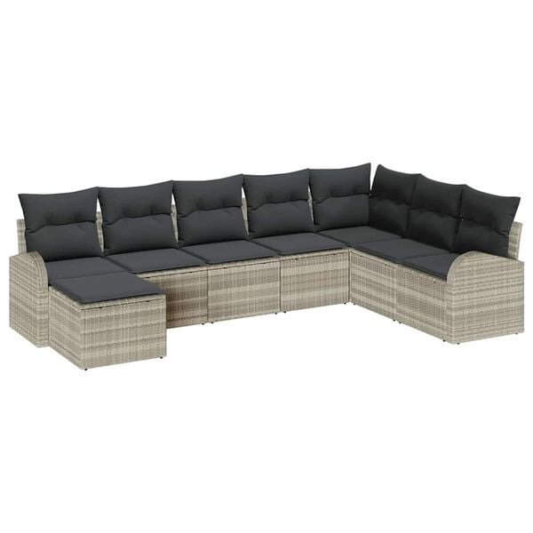vidaXL Tuin Sofa Set met kussen 8 pcs Lichtgrijs Poly riet