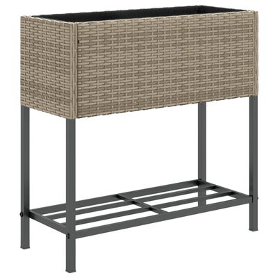 vidaXL Plantenbak met schap poly rattan grijs