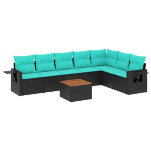 vidaXL 8-delige tuinbankset met kussens, zwart polyrotan