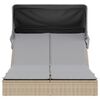 vidaXL Ligbed 2-persoons met luifel en kussens poly rattan beige