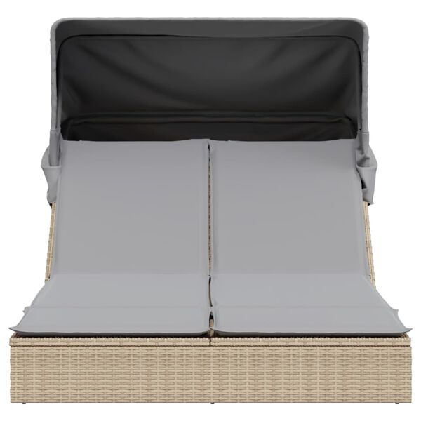 vidaXL Ligbed 2-persoons met luifel en kussens poly rattan beige