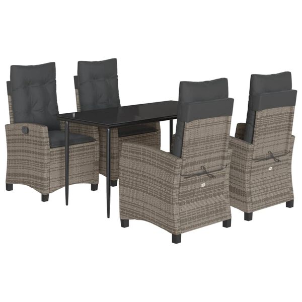 vidaXL 5-delige Tuinset met kussens poly rattan grijs