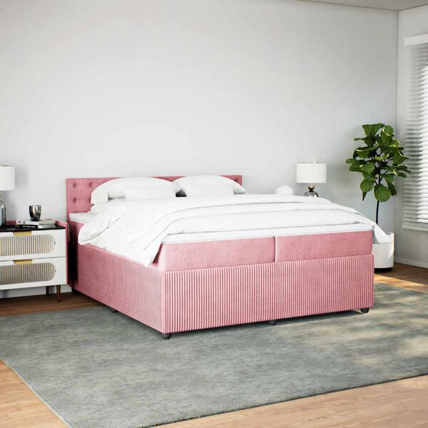 vidaXL Boxspring met matras fluweel roze 200x200 cm