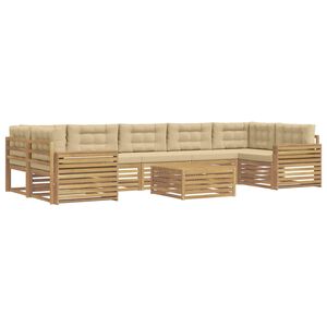 vidaXL Buiten bankenset 8 st 7-zits Wit en Beige Massief Acaciahout