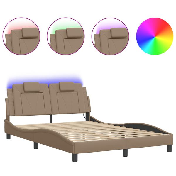 vidaXL Bedframe "Viana" met LED zonder matras cappuccino 140x190 cm