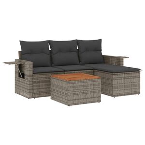 vidaXL 5-delige Loungeset met kussens poly rattan grijs
