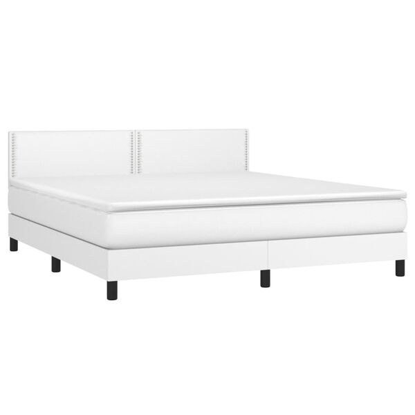 vidaXL Boxspring met matras en LED kunstleer wit 180x200 cm