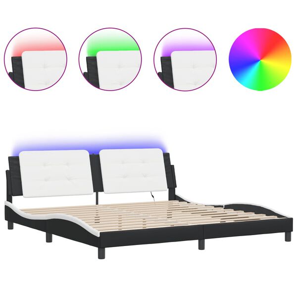 vidaXL Bedframe met LED zonder matras "Zadar" zwart en wit 200x200 cm