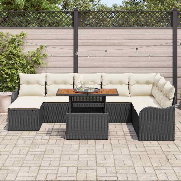 vidaXL Tuin Sofa Set met kussen met opslag 9 pcs Zwart en cr&egrave;me