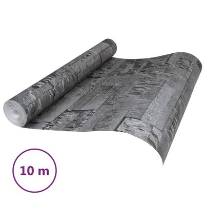vidaXL Vliesbehang 3D steen-look 10x0,53 m zwart
