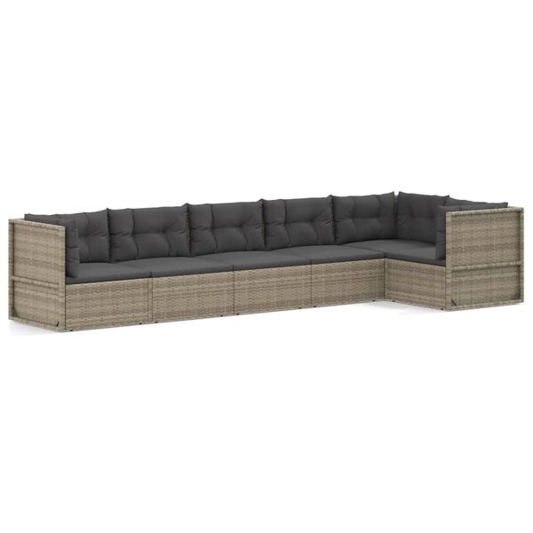 vidaXL 6-delige Loungeset met kussens poly rattan grijs