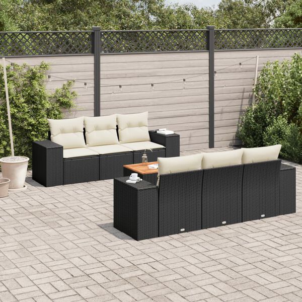 vidaXL 7-delige Loungeset met kussens poly rattan zwart